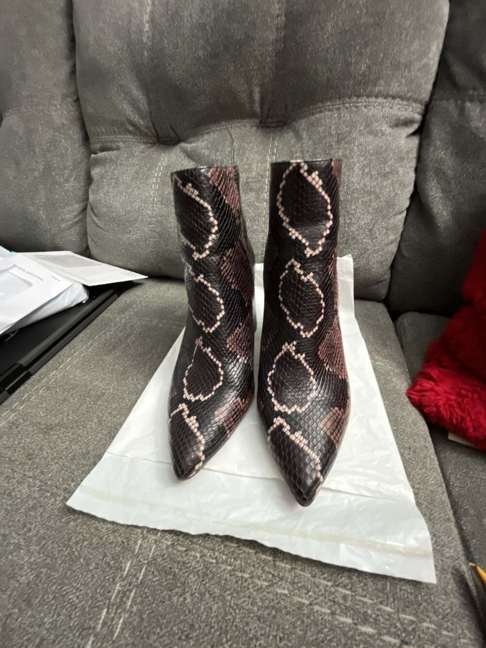Vince Camuto Women's Snake Embossed Pointed Toe Ankle Boots with Back Zipper